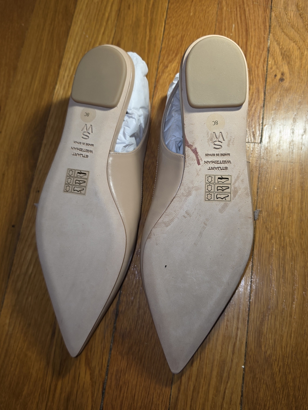New Stuart Weitzman Emilia Beige Leather Flats 8W - Picture 7 of 7